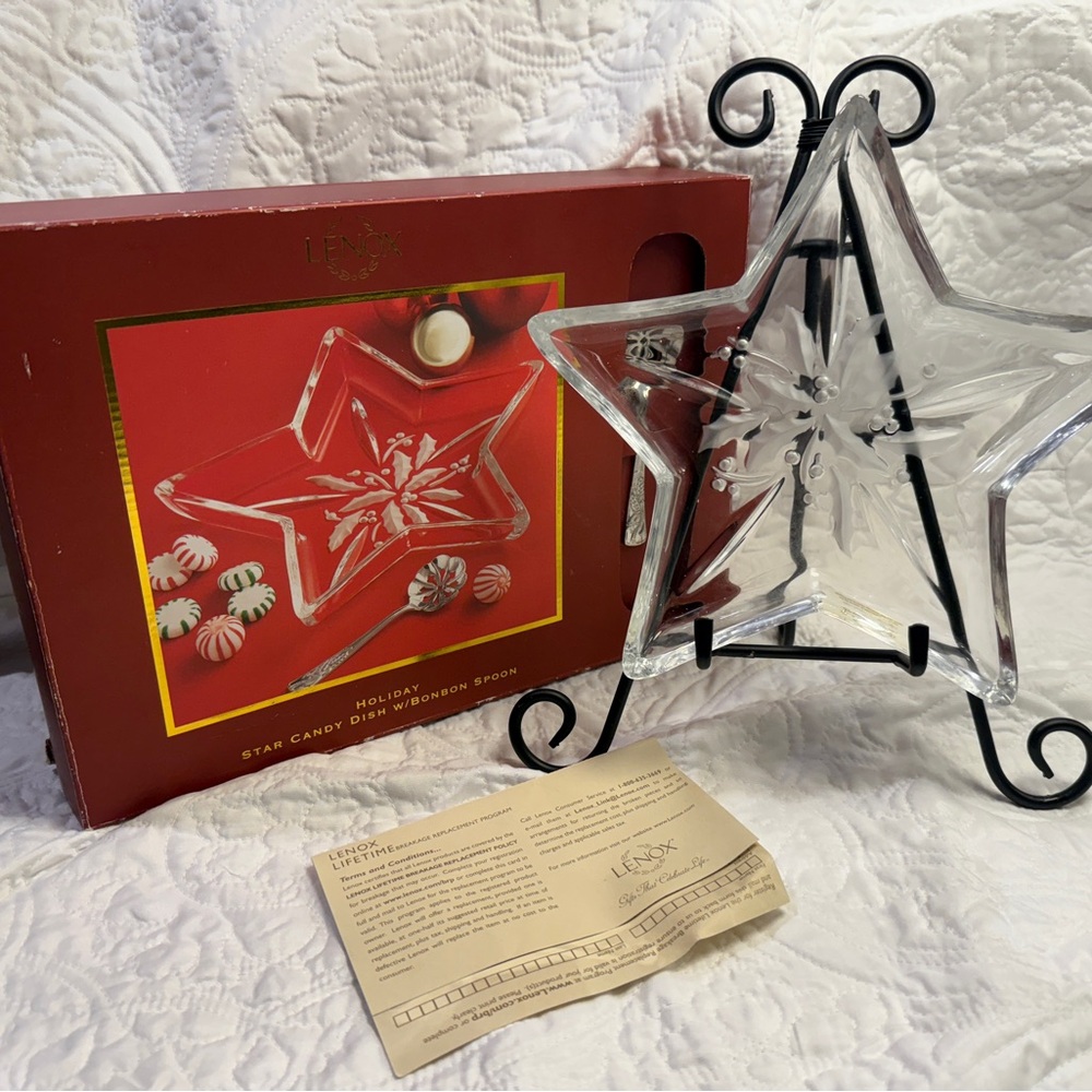 Lenox Holiday Glass Star Candy Dish with Bonbon Spoon